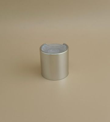 スキンケアボトル用、銀色アルミニウムプラスチック製丸型スムーズキャップ、クリアボタン付き