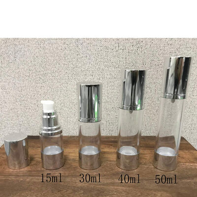 ストック空 15ml 30ml 40ml 50ml スクリューロックポンプ プラスチック空気の無いローションポンプ ボトル 化粧品の包装のための銀のキャップ