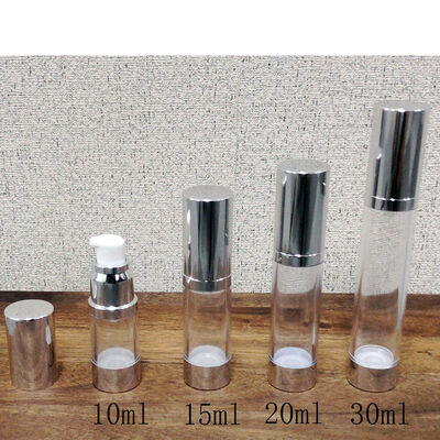 円筒形 10ml 15ml 20ml 30m シルバー型 PP プラスチック式 空気のないポンプボトル