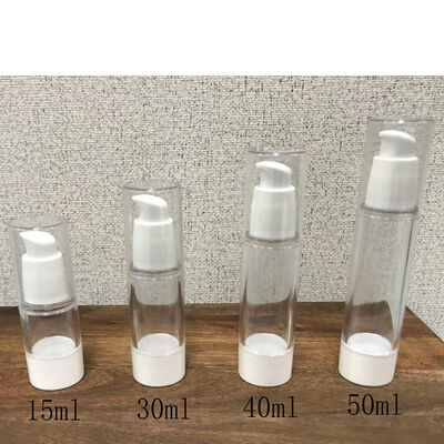 ストック空 15ml 30ml 40ml 50ml スクリューロックポンプ プラスチック空気の無いローションポンプ ボトル 化粧品の包装のための銀のキャップ