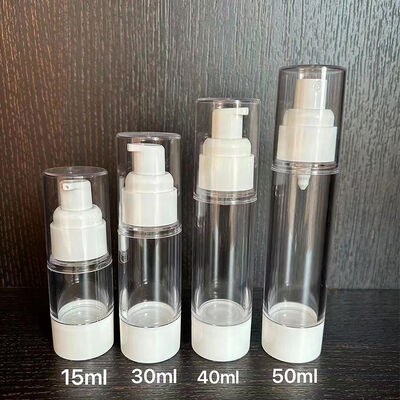 ストック空 15ml 30ml 40ml 50ml スクリューロックポンプ プラスチック空気の無いローションポンプ ボトル 化粧品の包装のための銀のキャップ