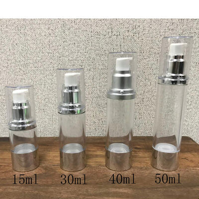 ストック空 15ml 30ml 40ml 50ml スクリューロックポンプ プラスチック空気の無いローションポンプ ボトル 化粧品の包装のための銀のキャップ